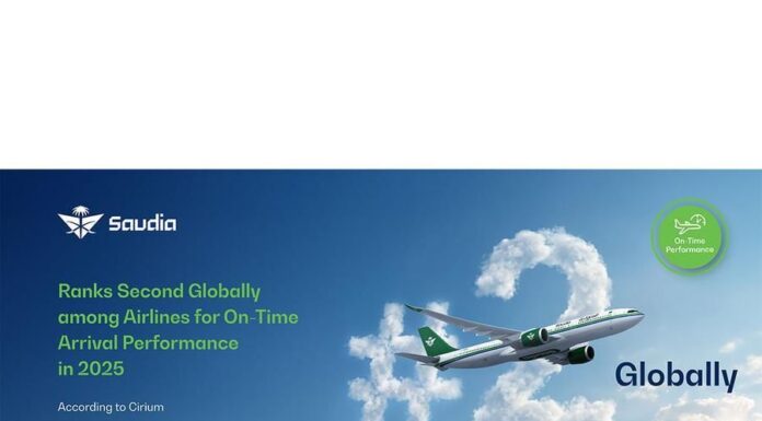 SAUDIA Ranks Second Globally in On-Time Arrival Performance for 2025