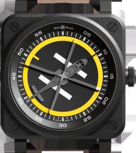 Close-up of the Bell & Ross BR-03 Helipad case and dial