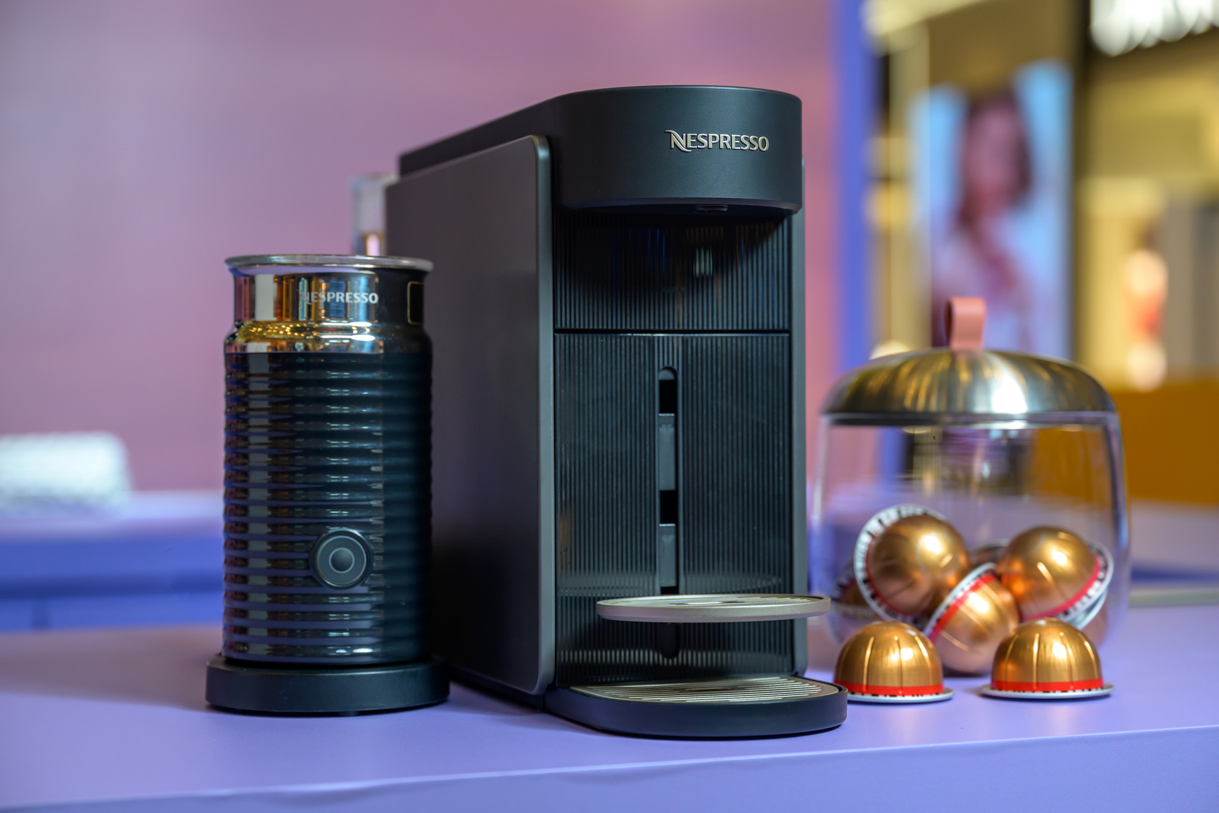 Nespresso Vertuo Up machine in Graphite with the Aeroccino3 Milk Frother Black