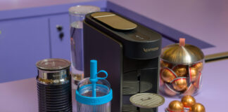 Nespresso Malaysia Introduces the all-new Vertuo Up, at the immersive Vertuo World experience at The Exchange TRX Nespresso Vertuo Up machine in Graphite with Aeroccino3, Blue Bottle travel tumbler and Vertuo capsules