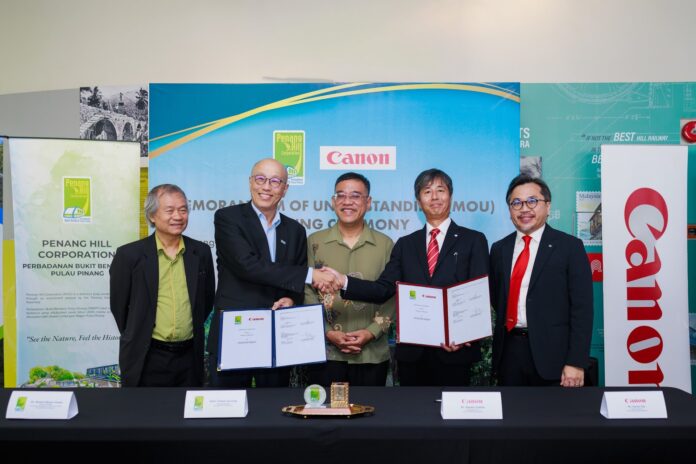 Penang Hill Corporation and Canon Malaysia representatives at the signing of their five-year conservation partnership